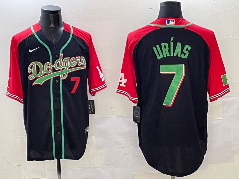 Men Los Angeles Dodgers 7 Urias Black red Game 2025 Nike MLB Jersey style 320